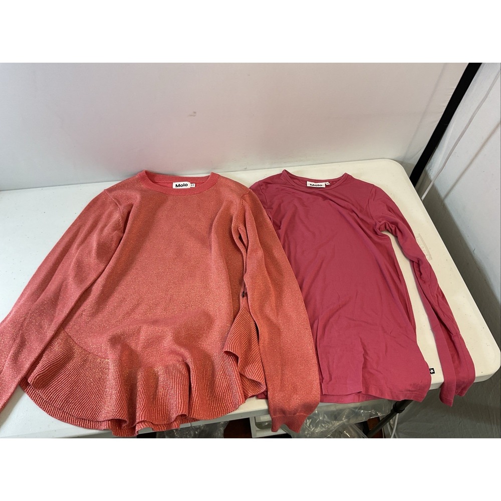 Lot of 2 Molo Tops Sz 13/14 Long Sleeve Jersey T Ruffle Knit Sweater Coral/Pink